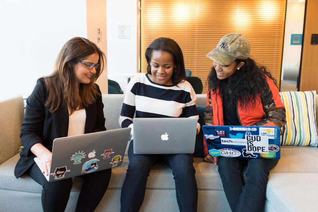 casual office meeting with women working in tech